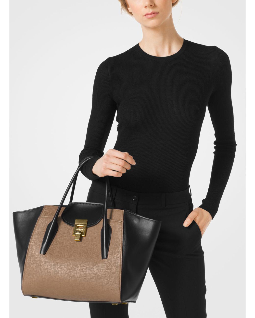 Michael Kors Bancroft Large Leather Tote in Black | Lyst