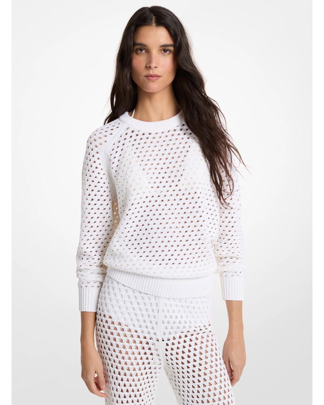 MICHAEL Michael Kors White Mk Open-Knit Stretch Cotton Jumper