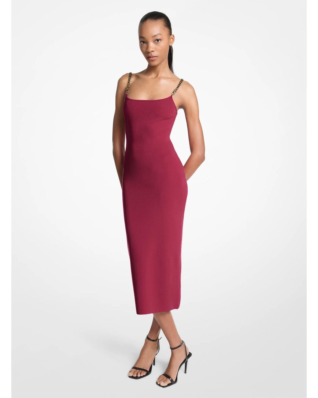 MICHAEL Michael Kors Red Mk Embellished Viscose Blend Midi Dress