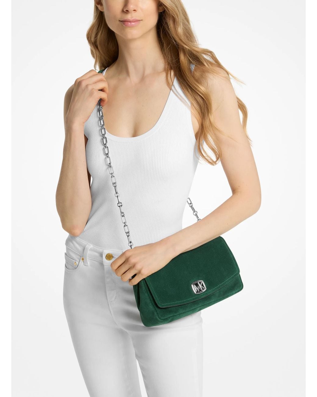 MICHAEL Michael Kors Green Mk Bryant Small Suede Convertible Shoulder Bag