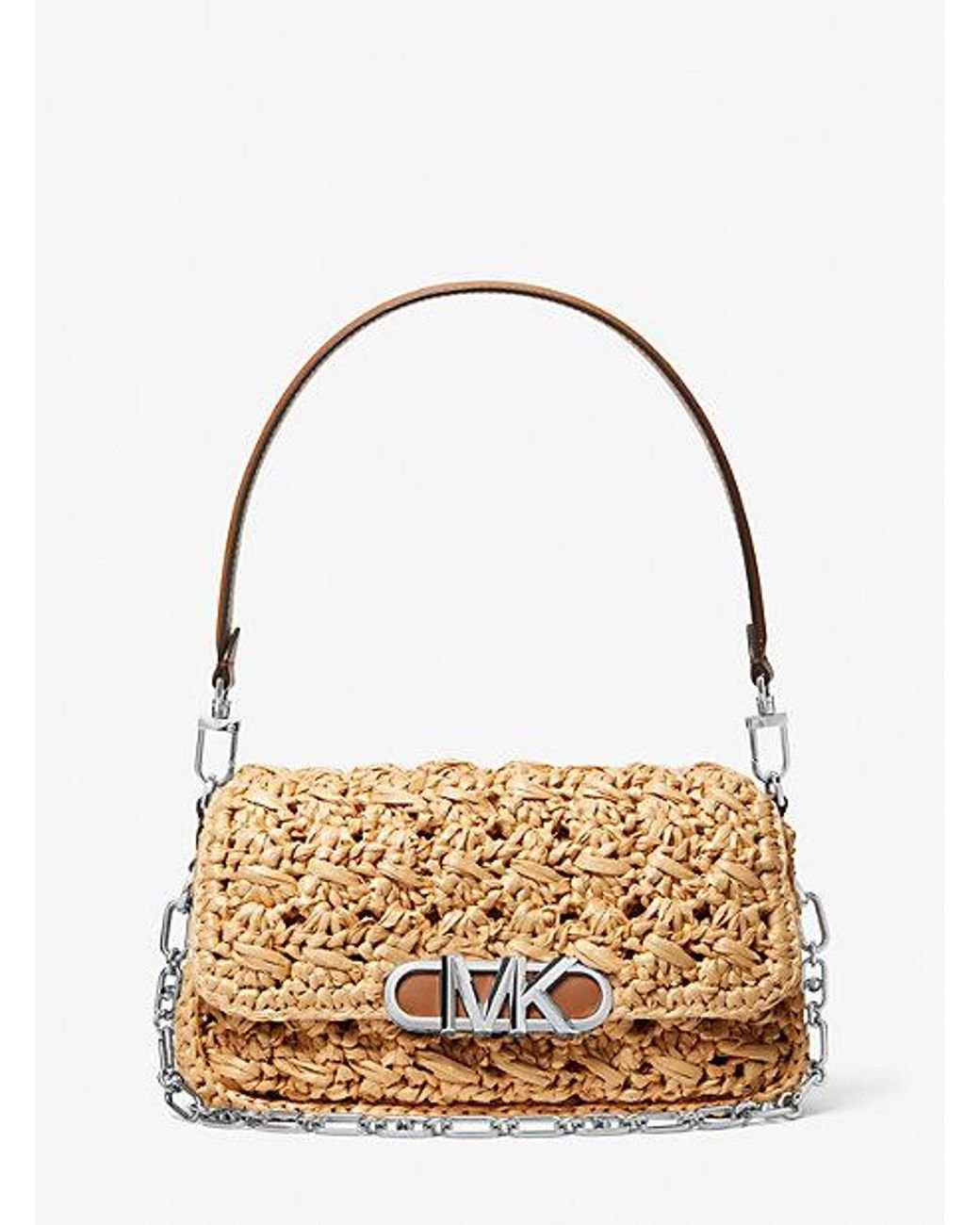 MICHAEL Michael Kors Mk Parker Medium Woven Straw Shoulder Bag in Metallic Lyst UK