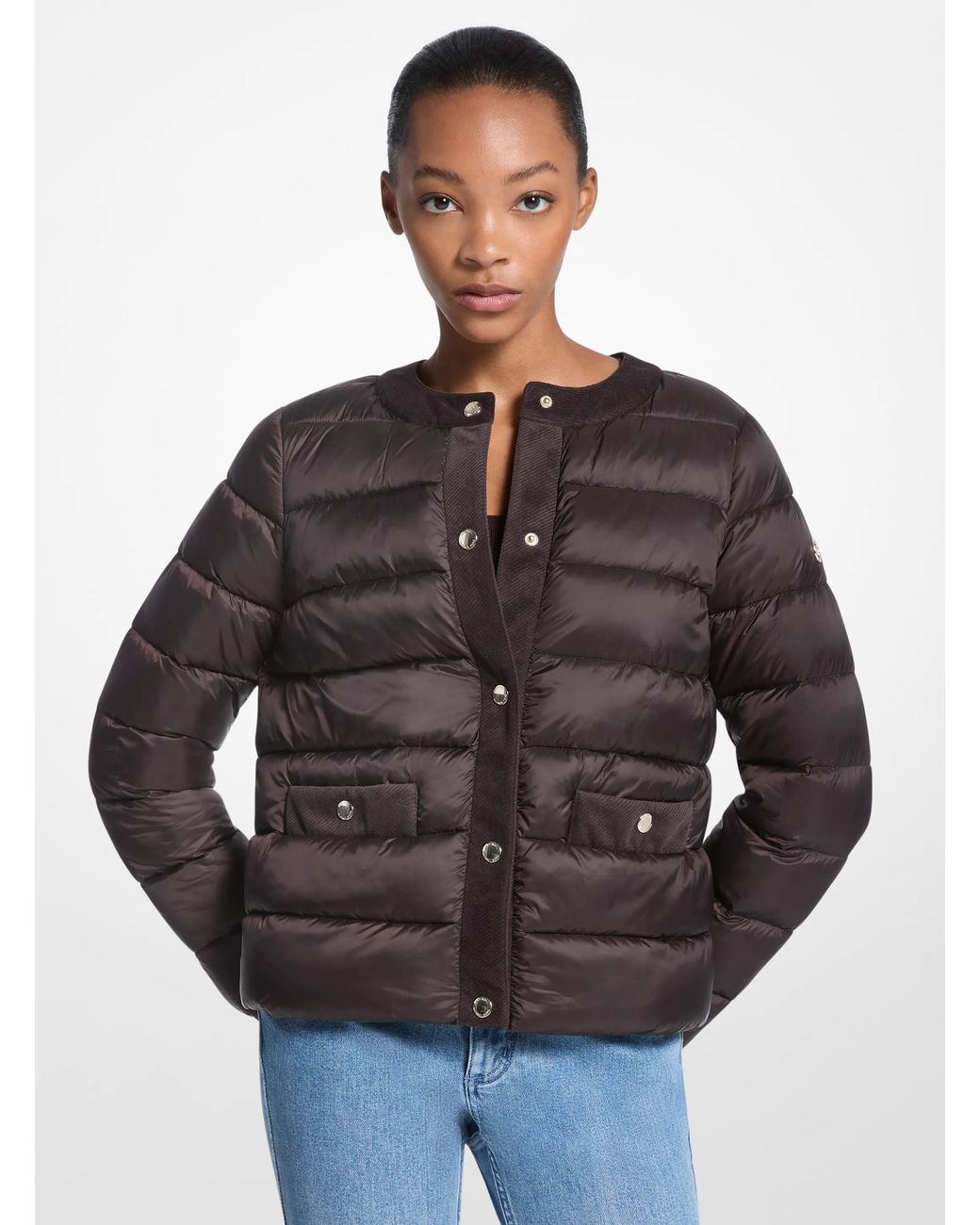 MICHAEL Michael Kors Gray Mk Packable Quilted Nylon Puffer Jacket