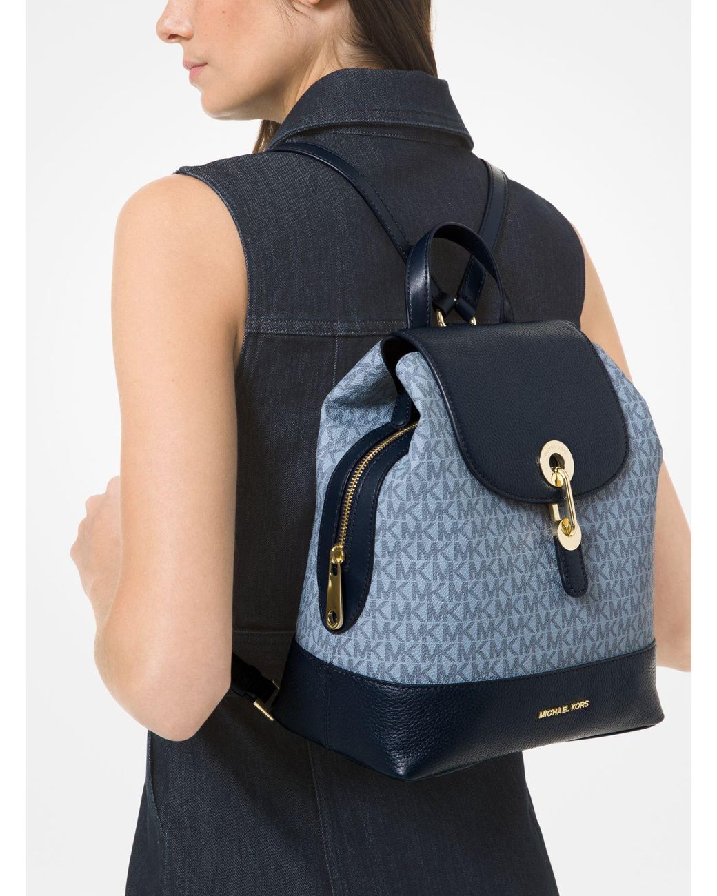 MICHAEL KORS Raven Medium Backpack Blue Leather Magnet Tab Closure  30T9GRXB2L  eBay