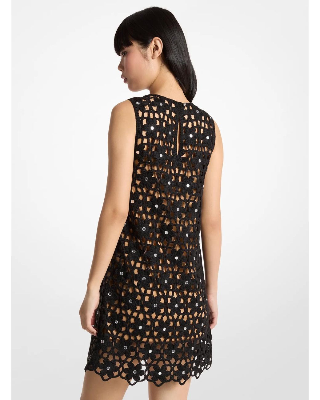 MICHAEL Michael Kors Black Mk Mirror Embellished Floral Crochet Dress