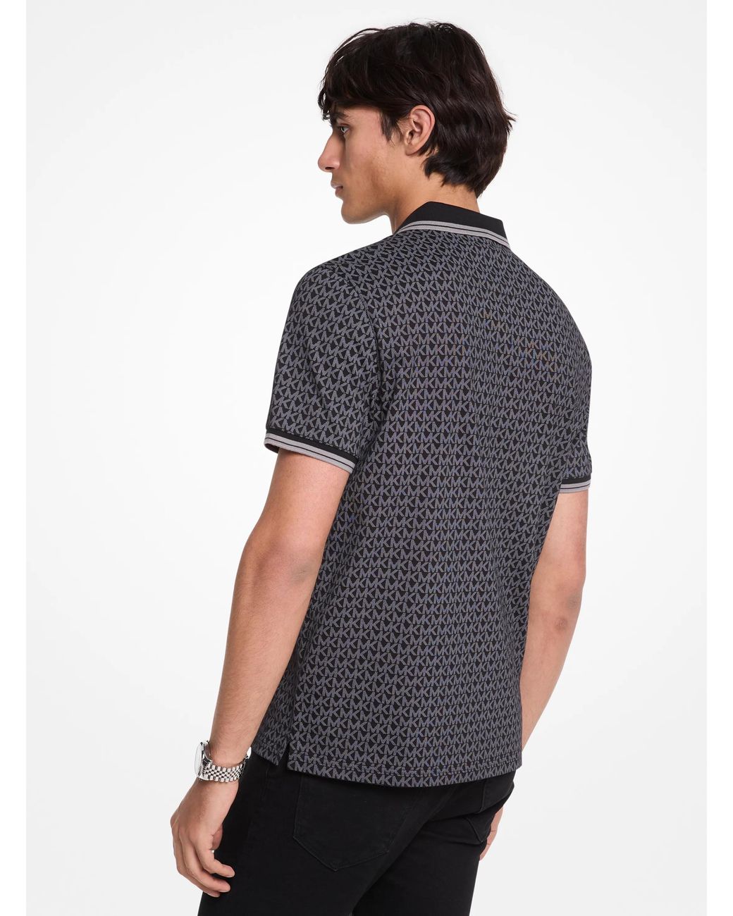 Michael Kors Blue Mk Greenwich Signature Logo Print Cotton Polo Shirt for men