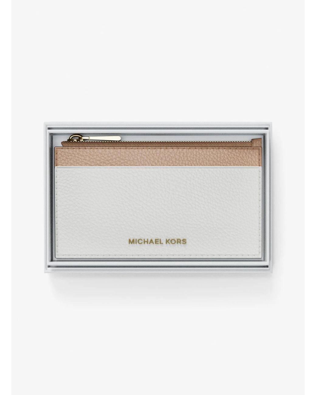 MICHAEL Michael Kors White Mk Jet Set Small Two-Tone Pebbled Leather Card Case