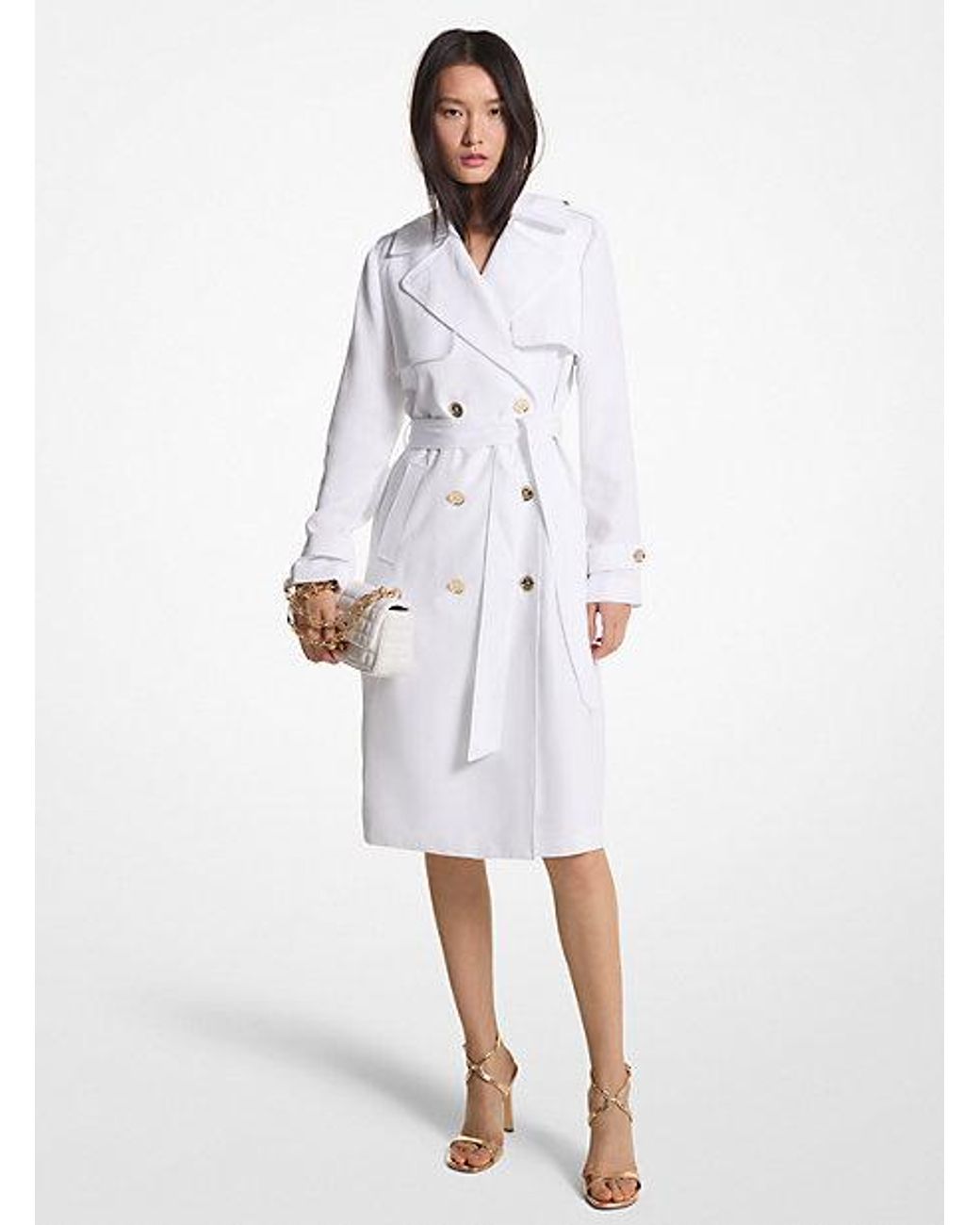 Michael Kors Draped Woven Trench Coat in White Lyst