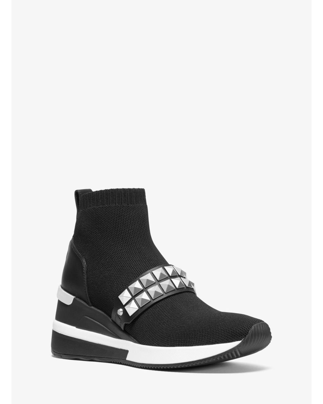 Michael Kors Leather Skyler Studded Stretchknit Sock Sneaker in Black