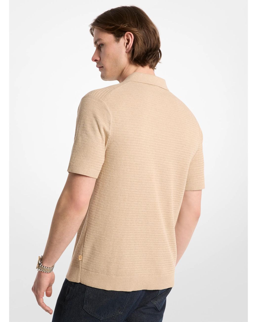 Michael Kors Natural Mk Cotton Knit Zip-Up Polo Shirt for men