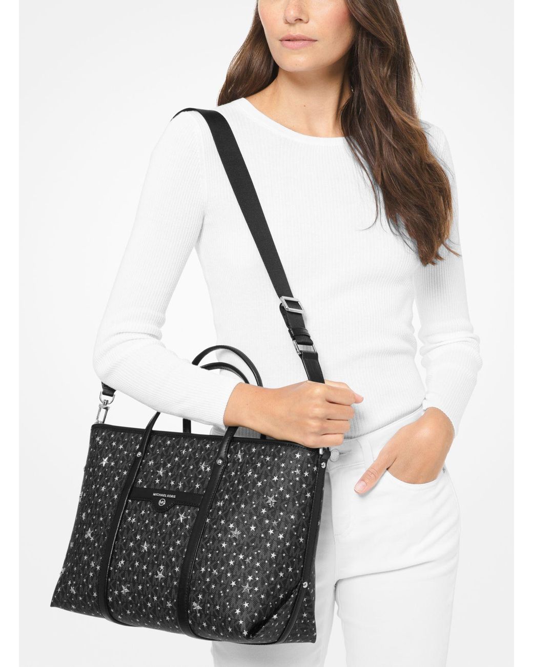 Michael Kors Beck Medium Star embellished Logo Tote Bag in Black