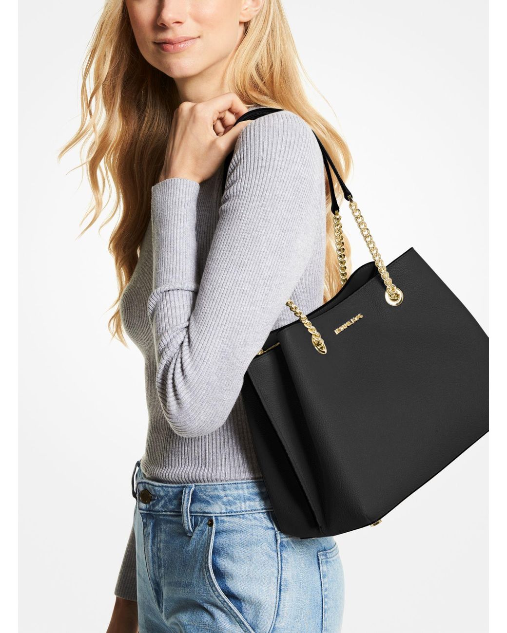 Michael Kors Teagan Large Pebbled Leather Shoulder Bag in Black Lyst
