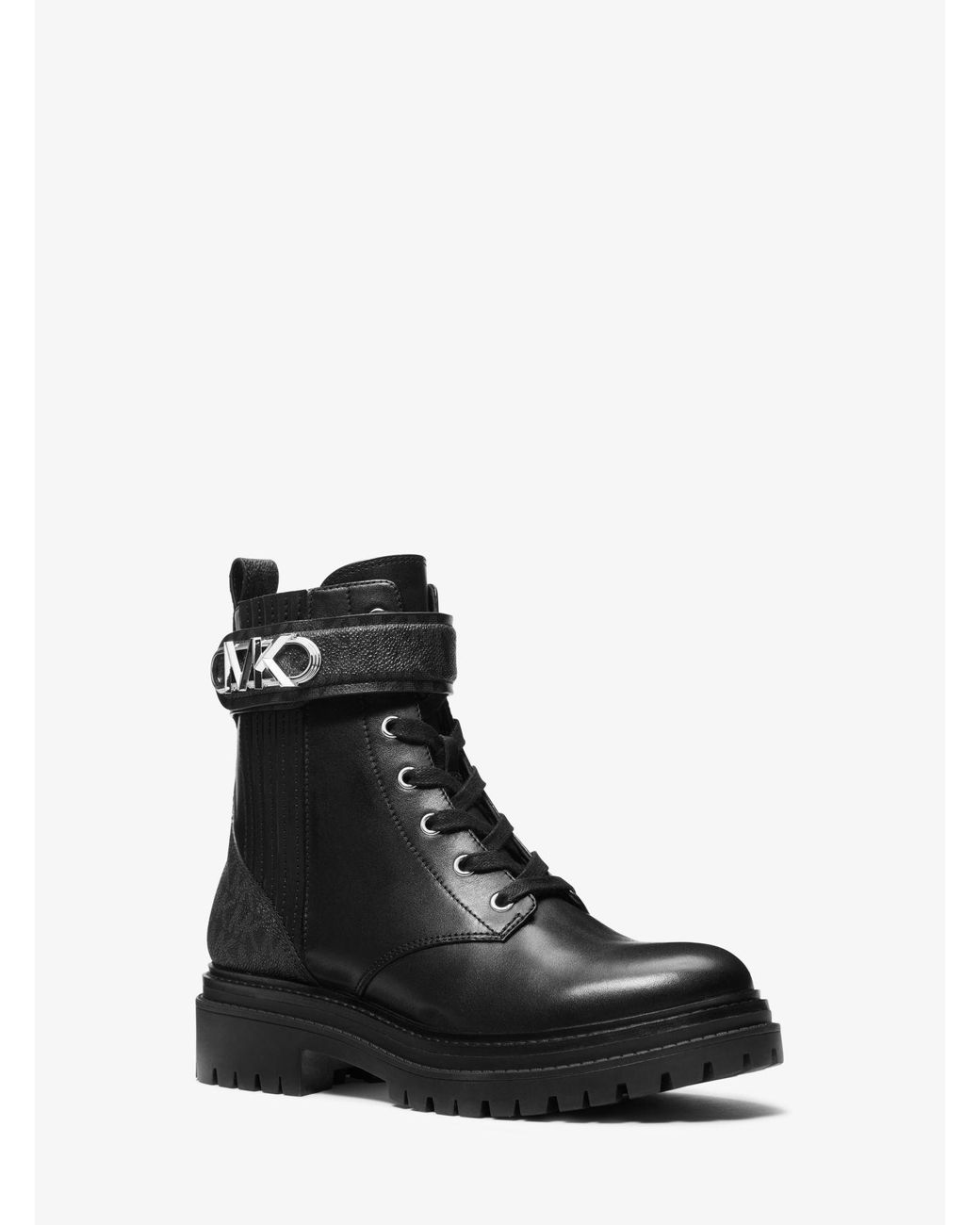 Michael Kors Parker Leather Combat Boot in Black | Lyst