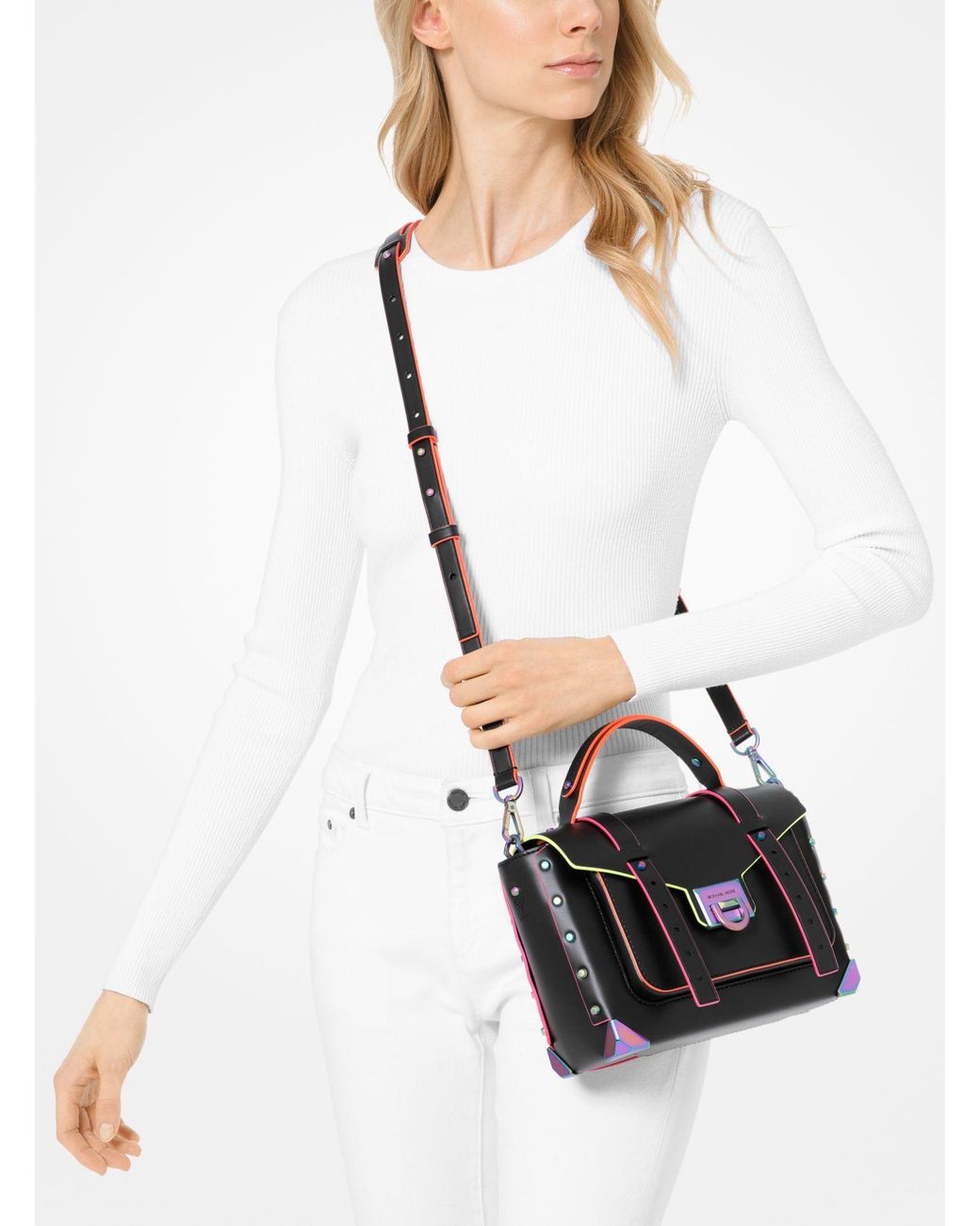 michael kors manhattan medium leather satchel