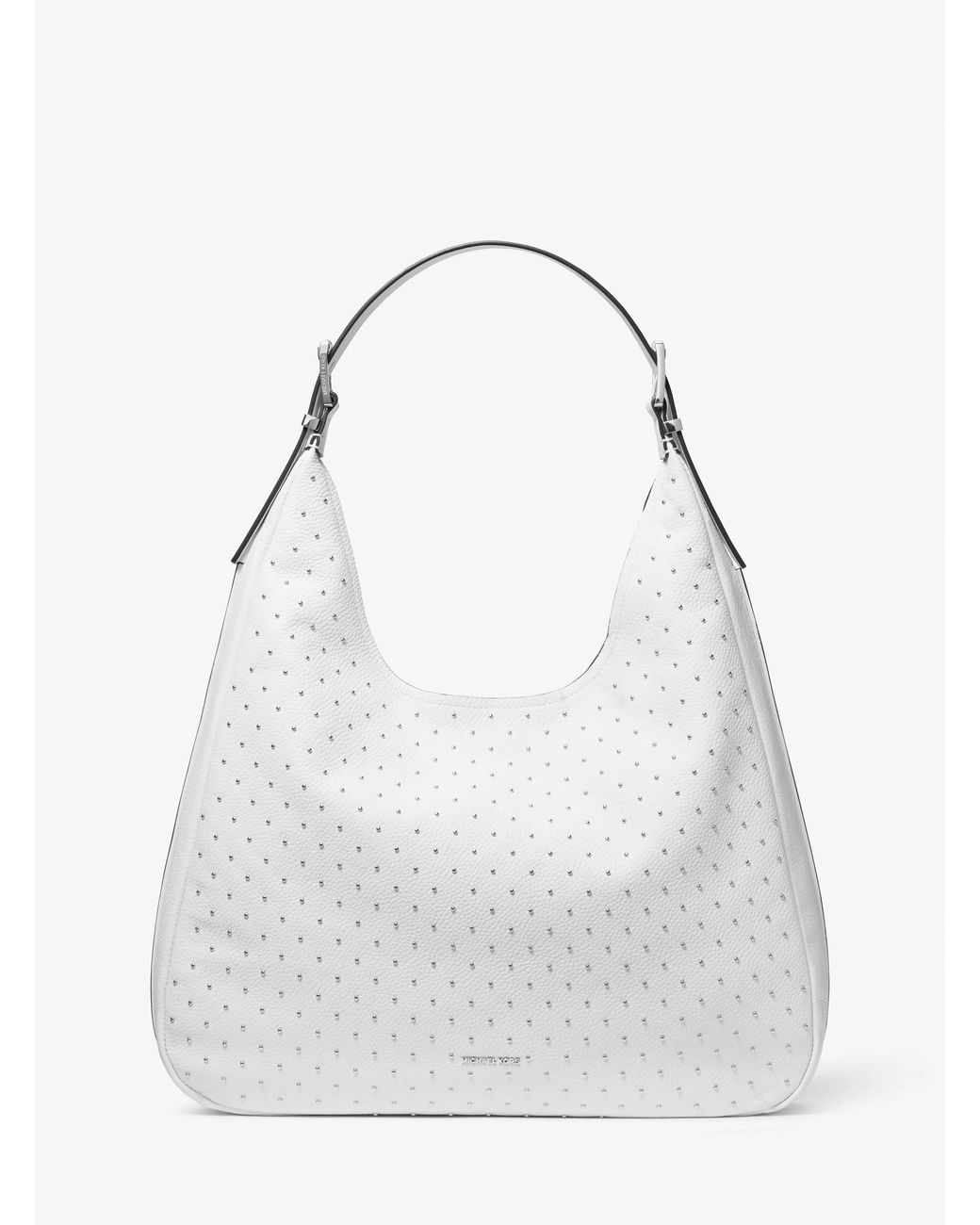 MICHAEL Michael Kors White Mk Nolita Large Studded Pebbled Leather Hobo Shoulder Bag
