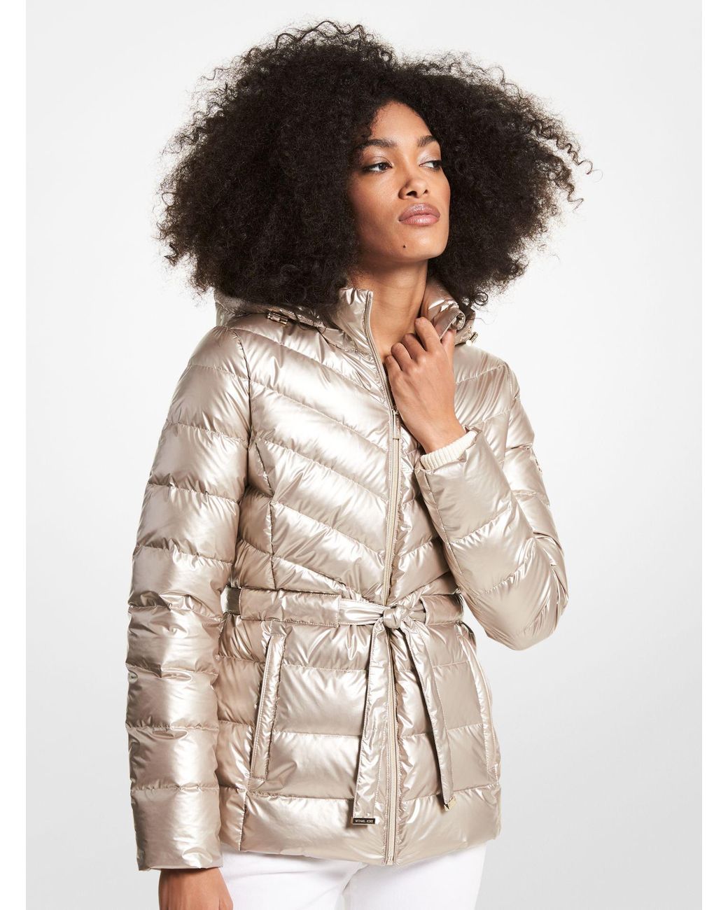 Michael Kors Synthetic Quilted Nylon Packable Puffer Jacket in Gold  (Metallic) | Lyst