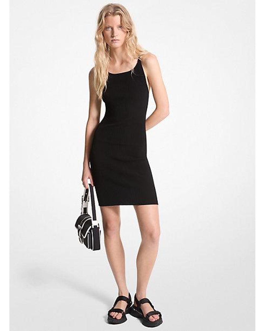 MICHAEL Michael Kors Mk Ribbed Stretch Knit Tank Dress in Black Lyst UK