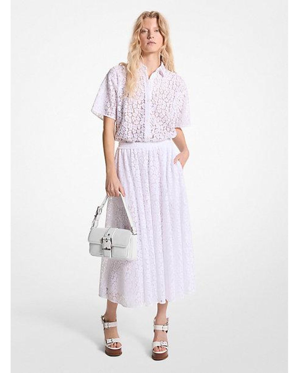 Michael Kors Mk Leopard Corded Lace Midi Skirt in White Lyst UK