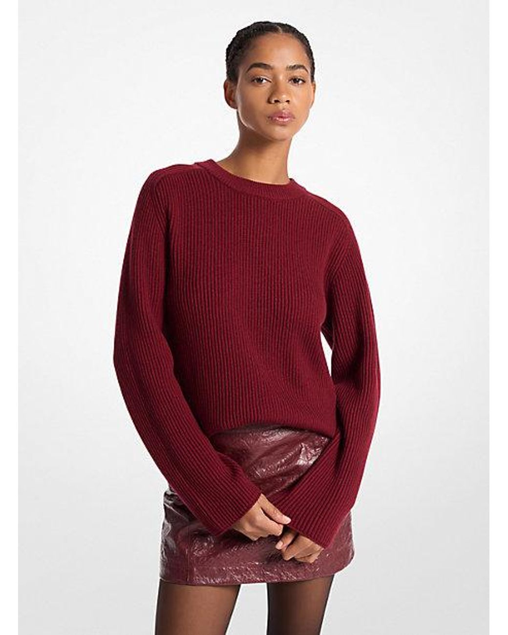 MICHAEL Michael Kors Ribbed Merino Wool Sweater in Red Lyst