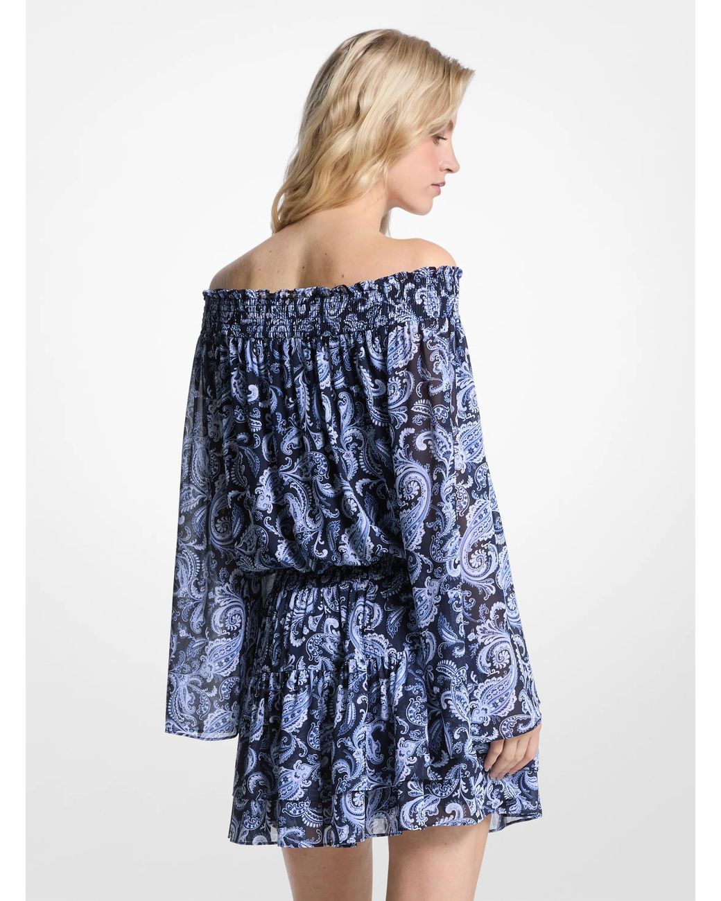 MICHAEL Michael Kors Blue Off Shoulder Smock Mini Dress