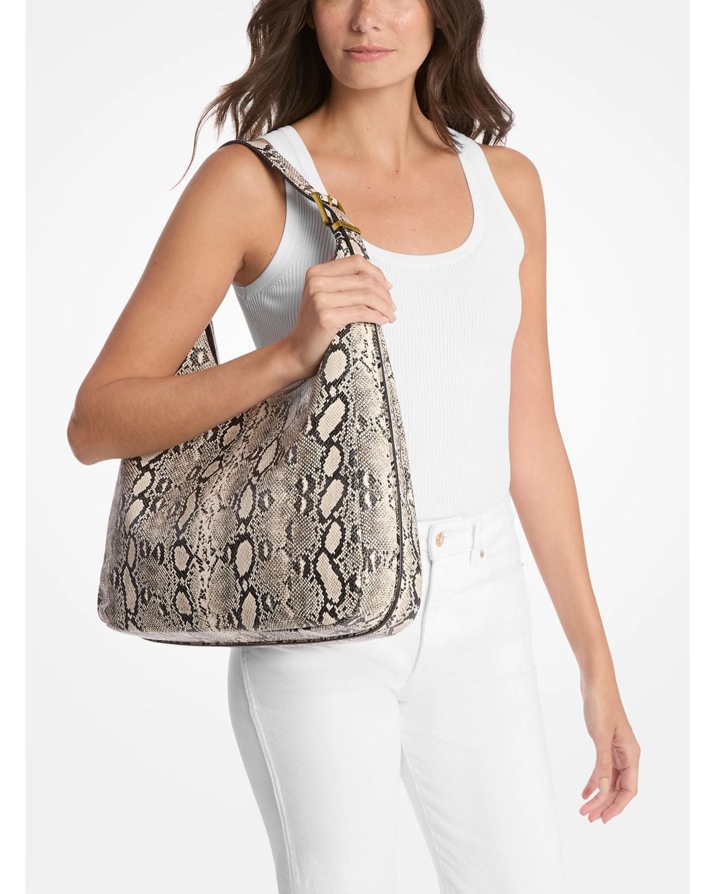 MICHAEL Michael Kors Gray Mk Nolita Large Snake Embossed Leather Hobo Shoulder Bag