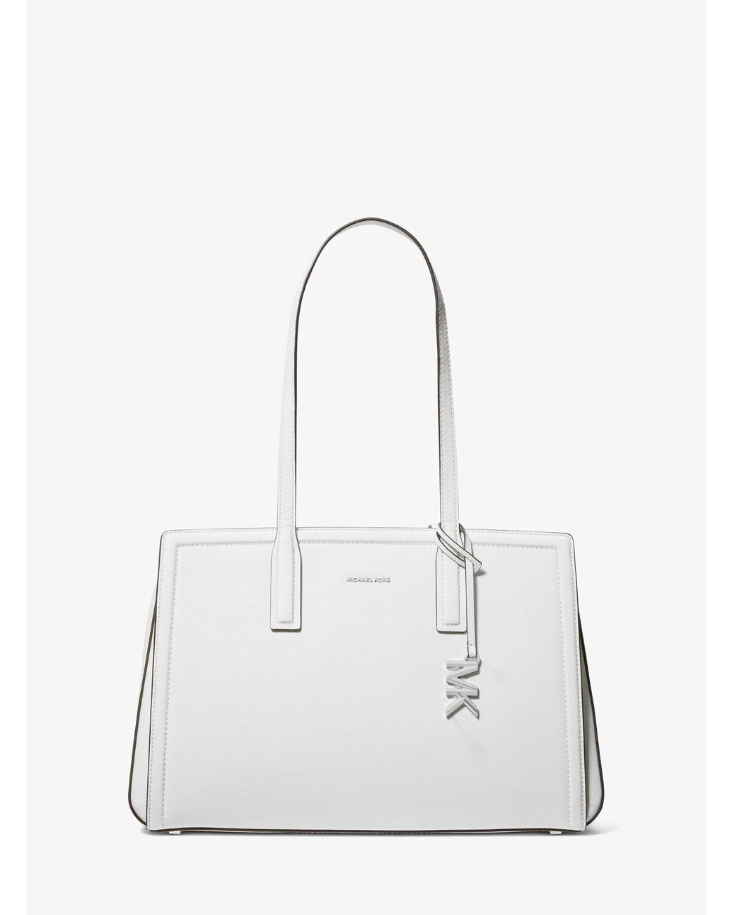 MICHAEL Michael Kors White Laila Medium Pebbled Leather Tote Bag