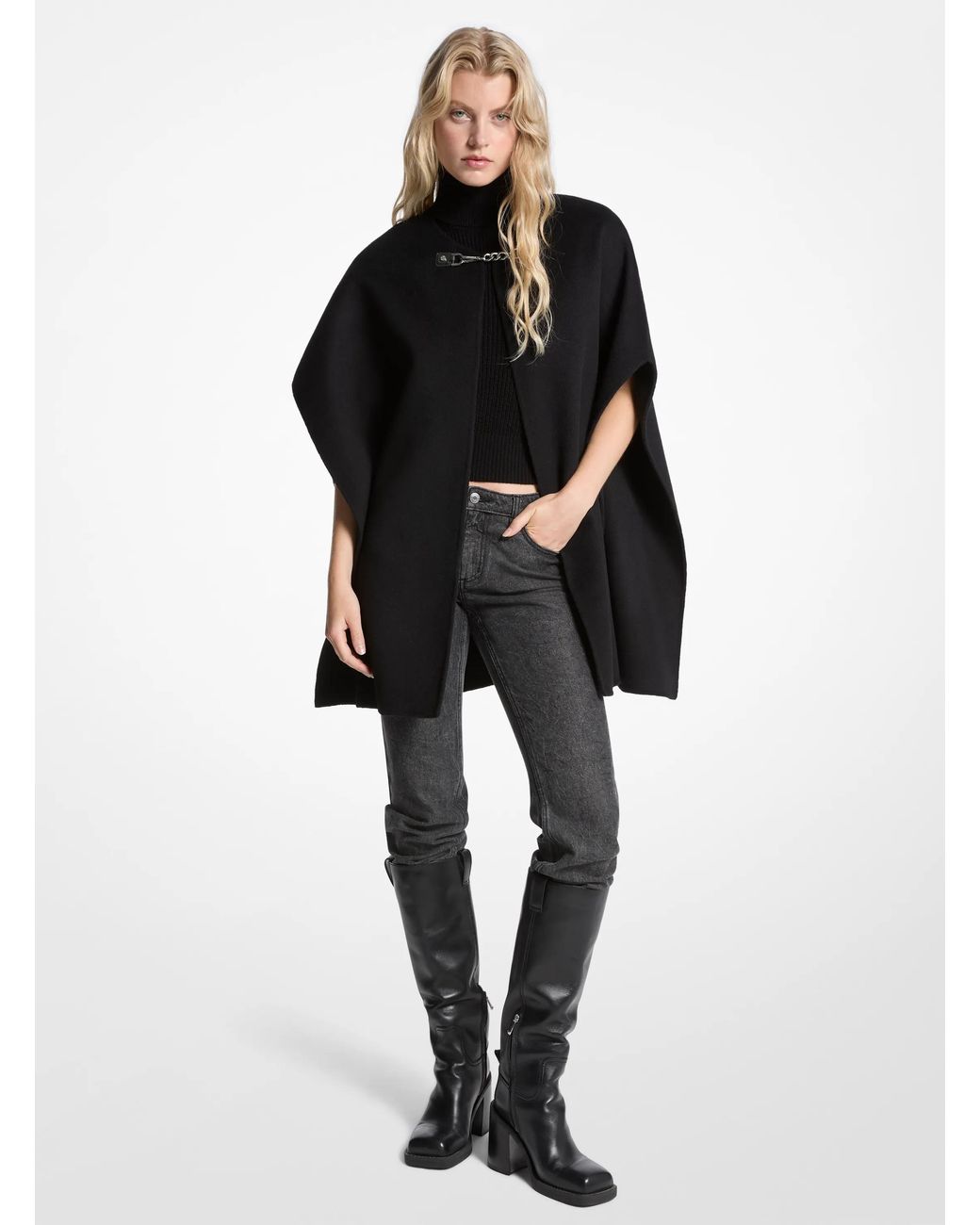 MICHAEL Michael Kors Black Double Face Wool Blend Cape