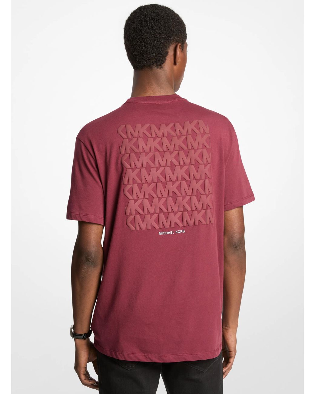 Michael Kors Red Mk Graphic Logo Embossed Cotton T-Shirt for men