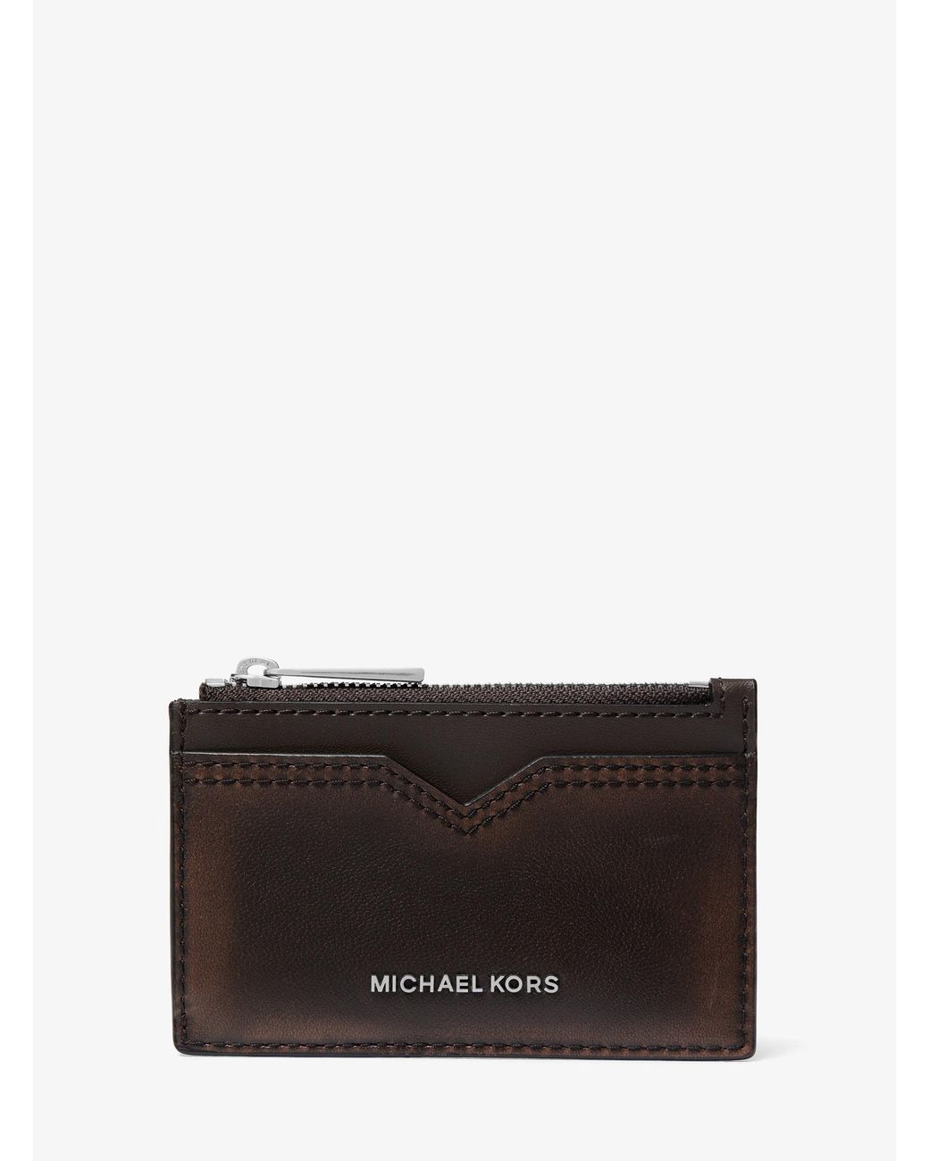 Michael Kors Gray Mk Hudson Burnished Leather Card Case for men