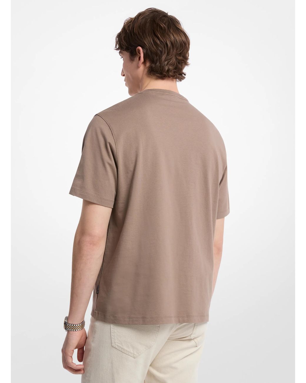 Michael Kors Brown Mk Logo Embossed Cotton Jersey T-Shirt for men