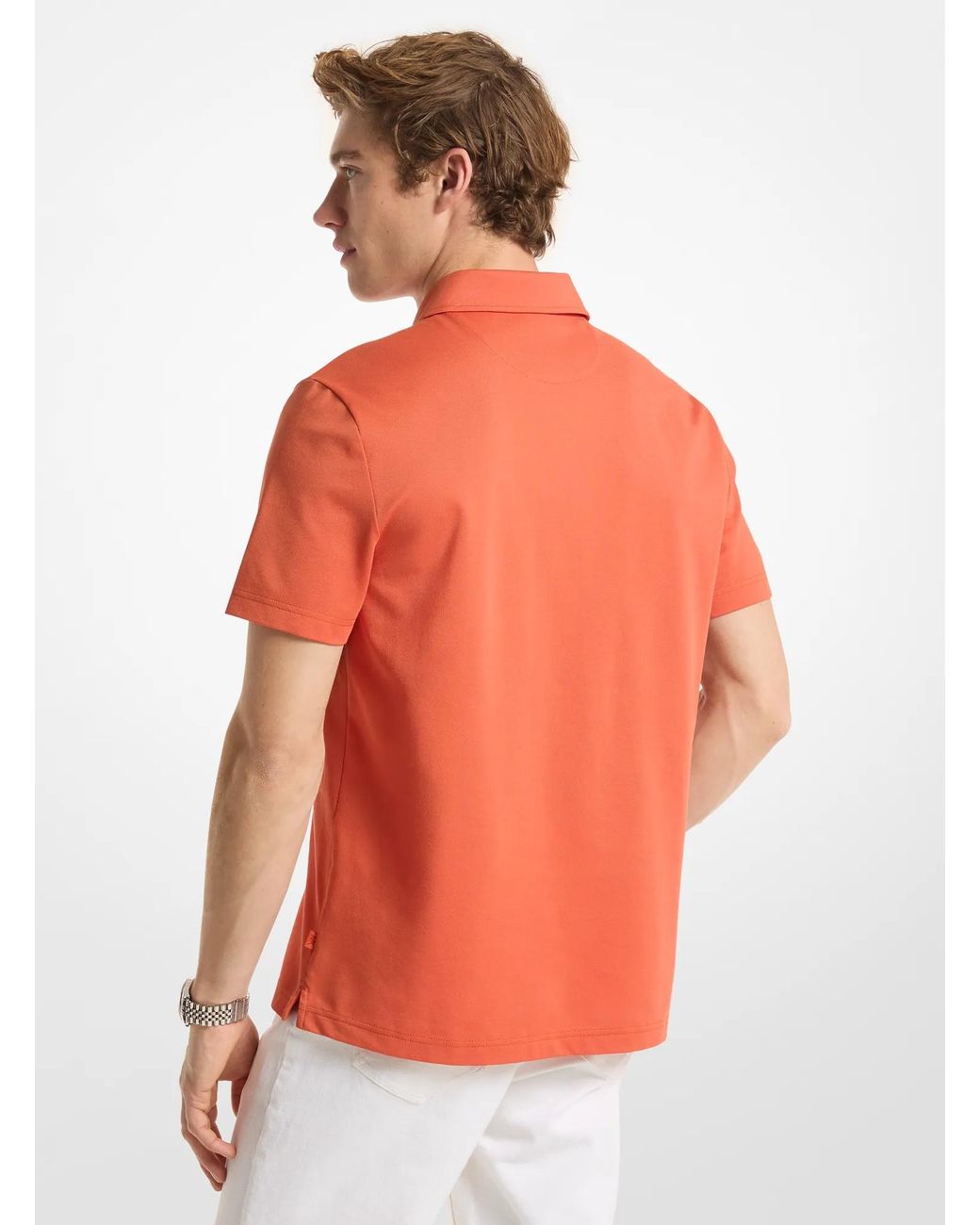 Michael Kors Red Mk Cotton Blend Piqué Zip-Up Polo Shirt for men