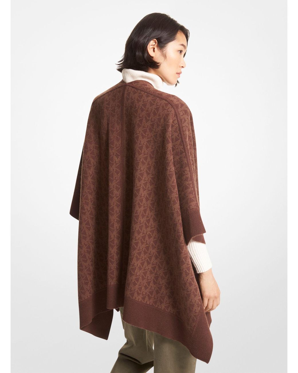 Michael Kors Logo Jacquard Poncho in Brown | Lyst