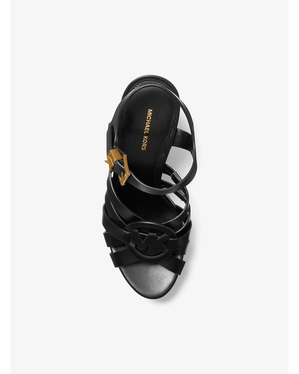 MICHAEL Michael Kors Black Michael Kors Erika Leather Wedge Sandal