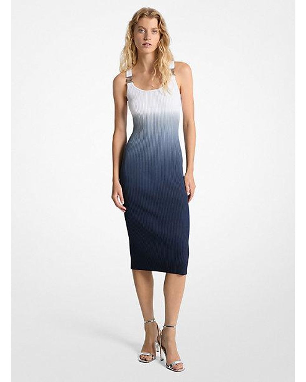 Michael Kors Ombré Ribbed Stretch Viscose Dress in Blue | Lyst