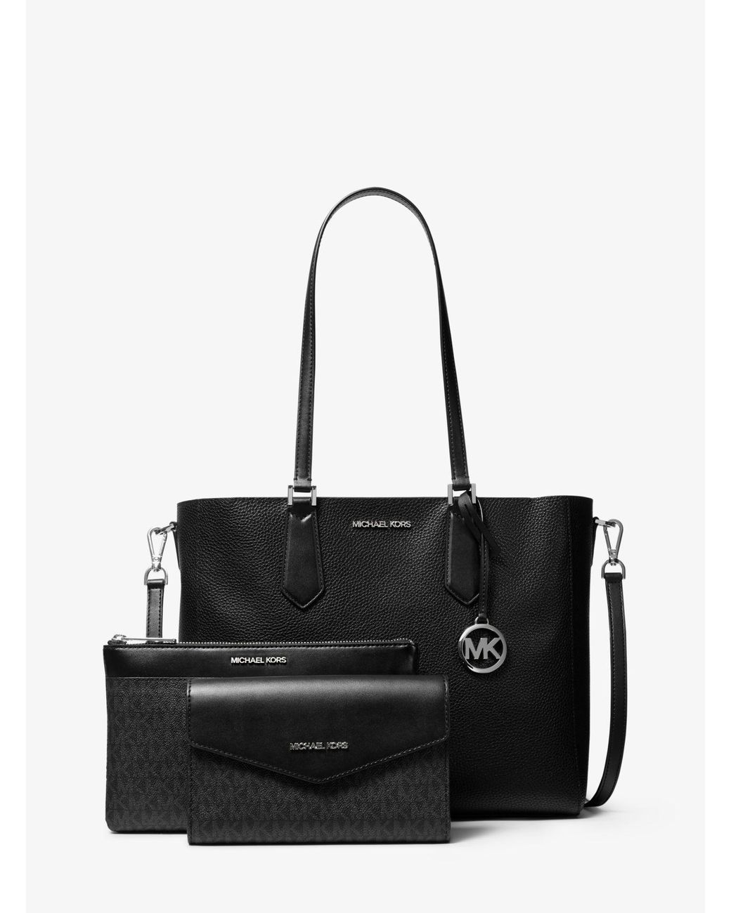 Michael Kors Kimberly Large Pebbled Leather And Logo 3-in-1 Tote Bag Set in  Black | Lyst