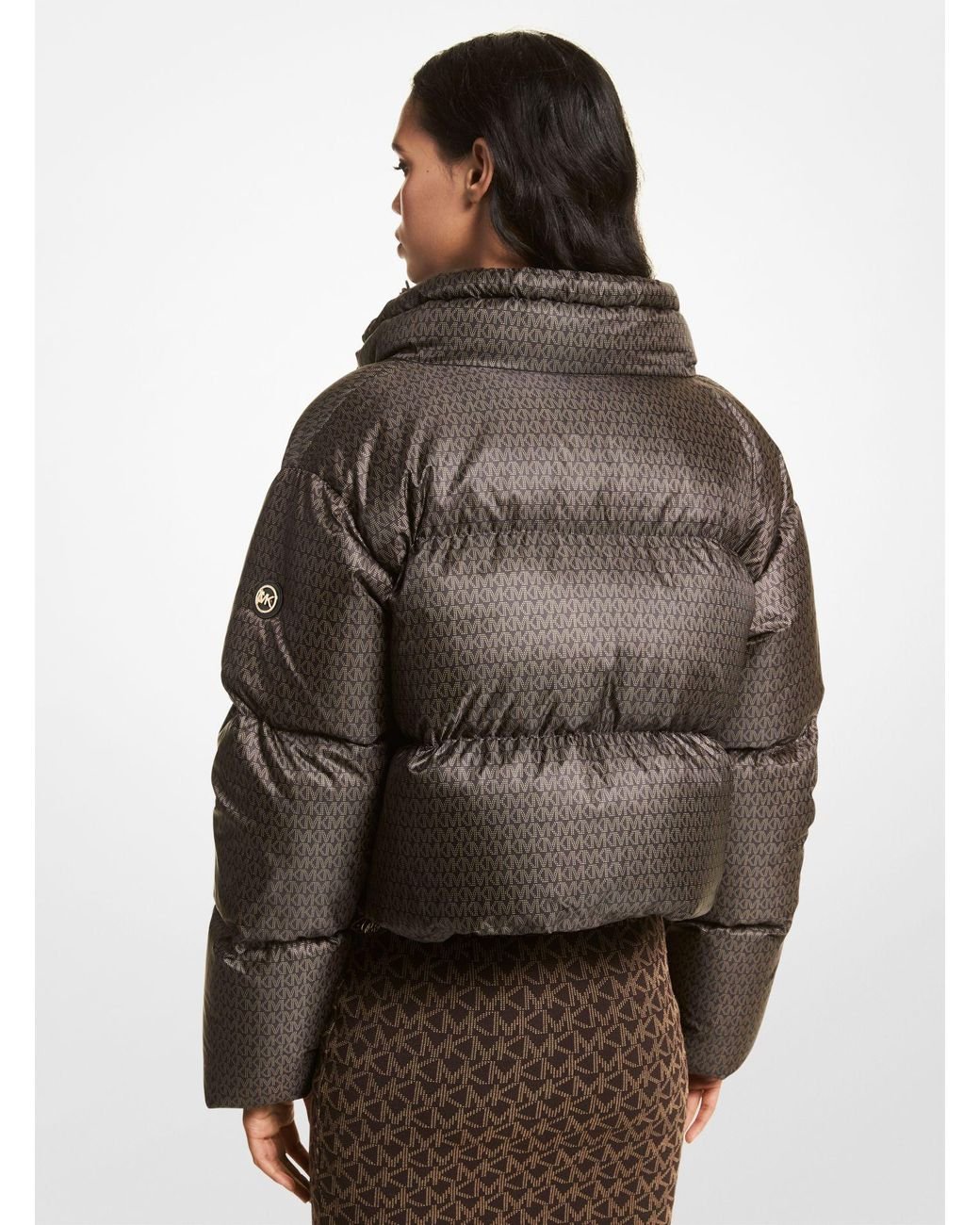 Michael Kors Cropped Logo Quilted Puffer Jacket in Brown | Lyst