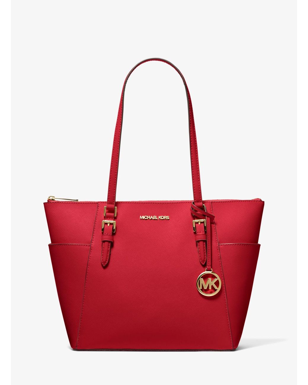 Michael Kors Charlotte Large Saffiano Leather Top-zip Tote Bag in Red ...