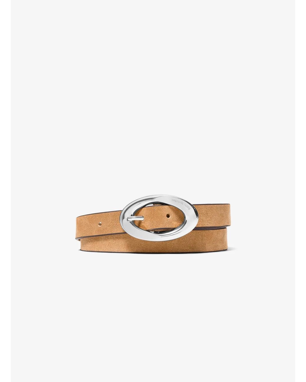 MICHAEL Michael Kors White Mk Oval Buckle Suede Belt