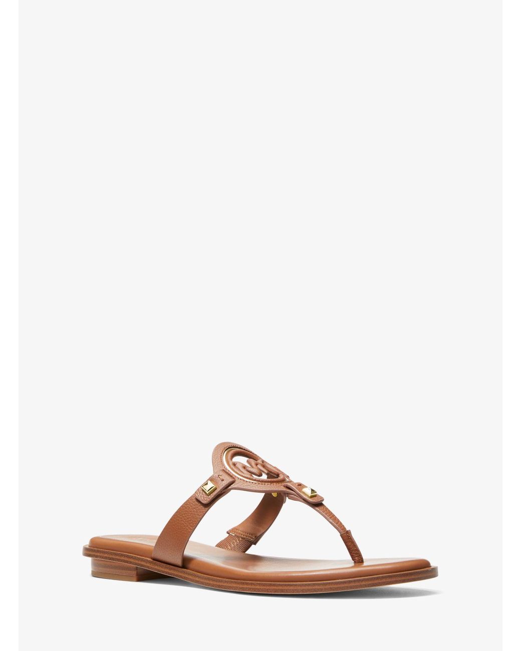 Michael Kors Aubrey Cutout Leather T-strap Sandal in Brown | Lyst