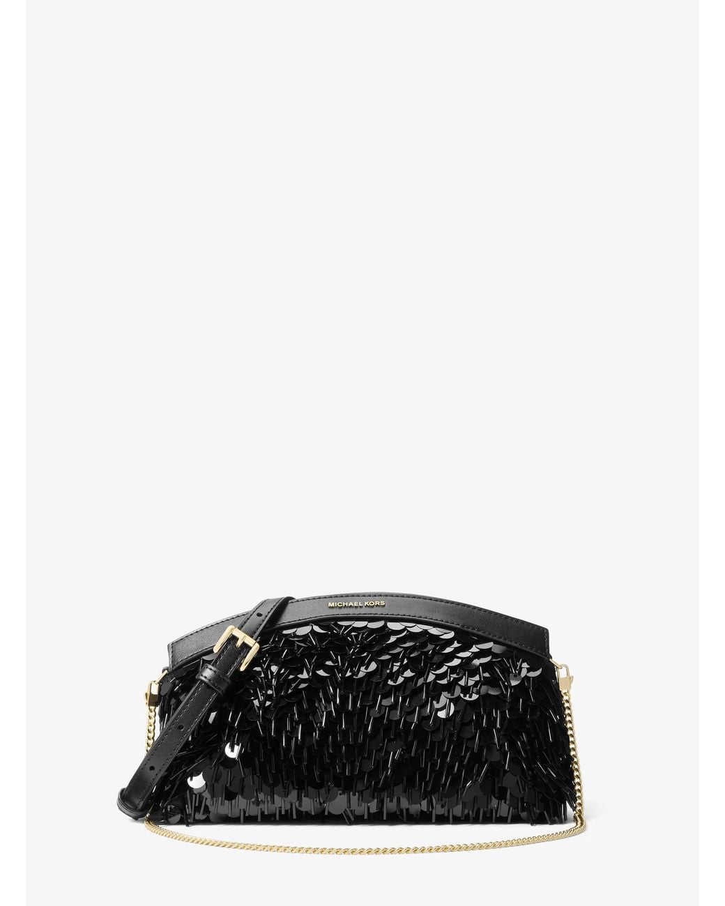 MICHAEL Michael Kors Black Mk Athena Small Metallic Sequin Embellished Convertible Clutch