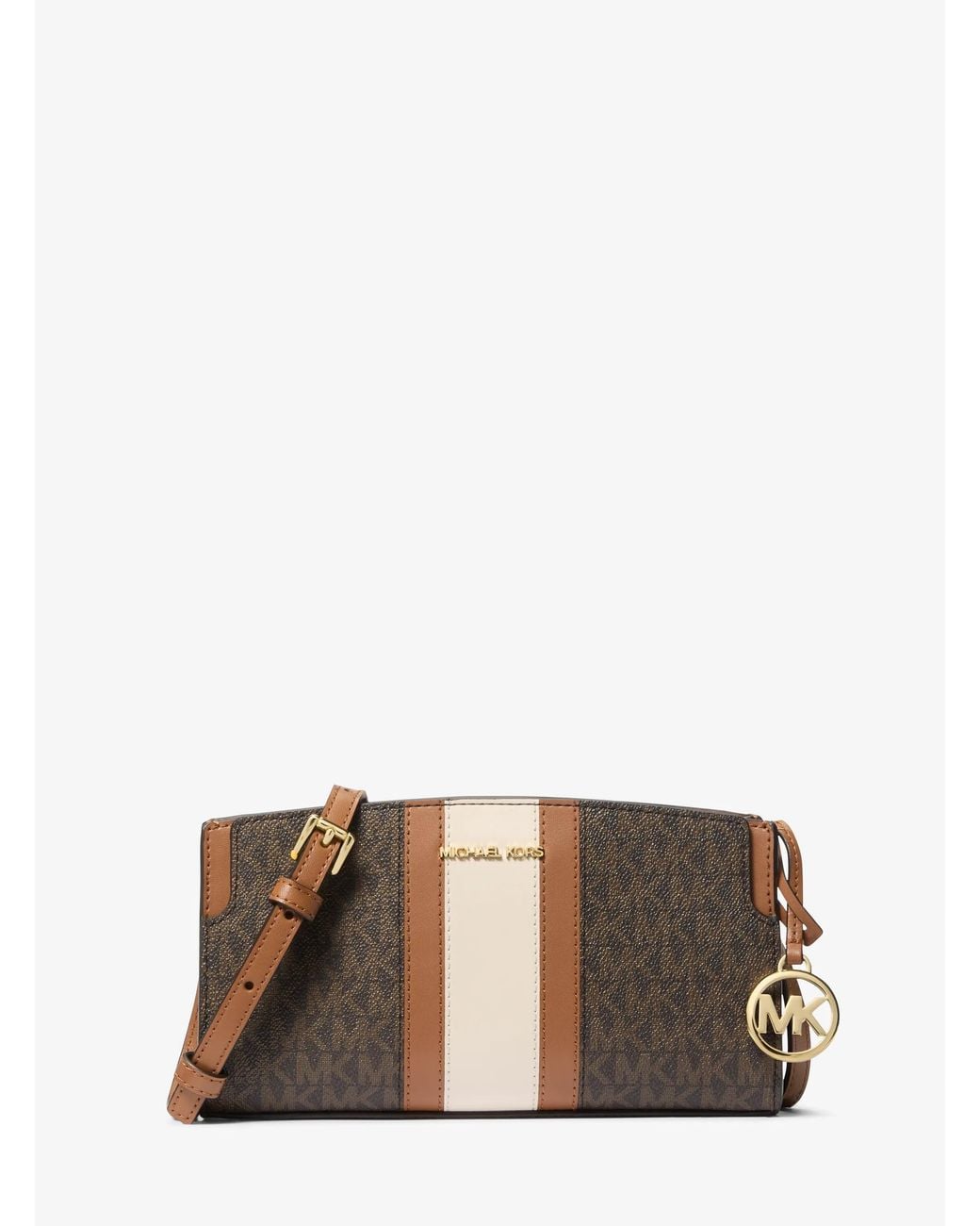 MICHAEL Michael Kors Brown Mk Becca Small Signature Logo Stripe Crossbody Bag