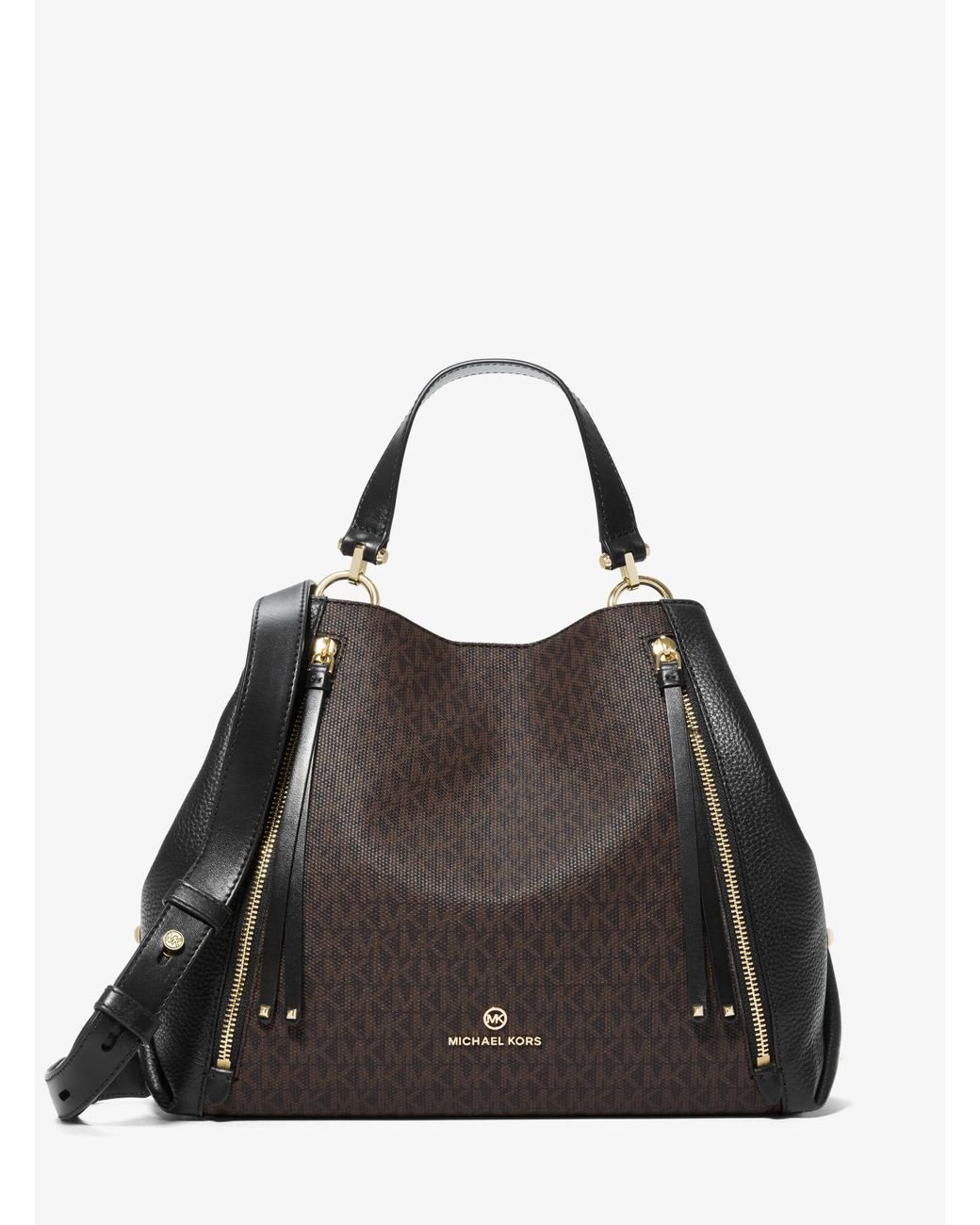 Michael Kors Brooklyn Large Logo And Pebbled Leather Tote Bag in Brown Lyst UK