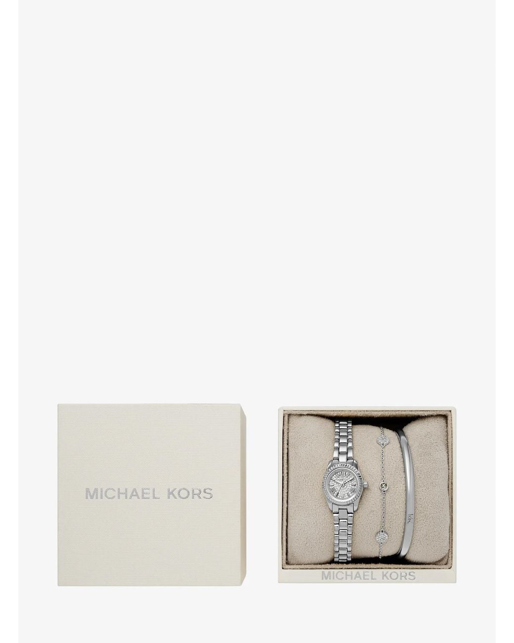 Michael Kors White Mk Petite Lexington Pavé-Tone Watch And Jewelry Gift Set