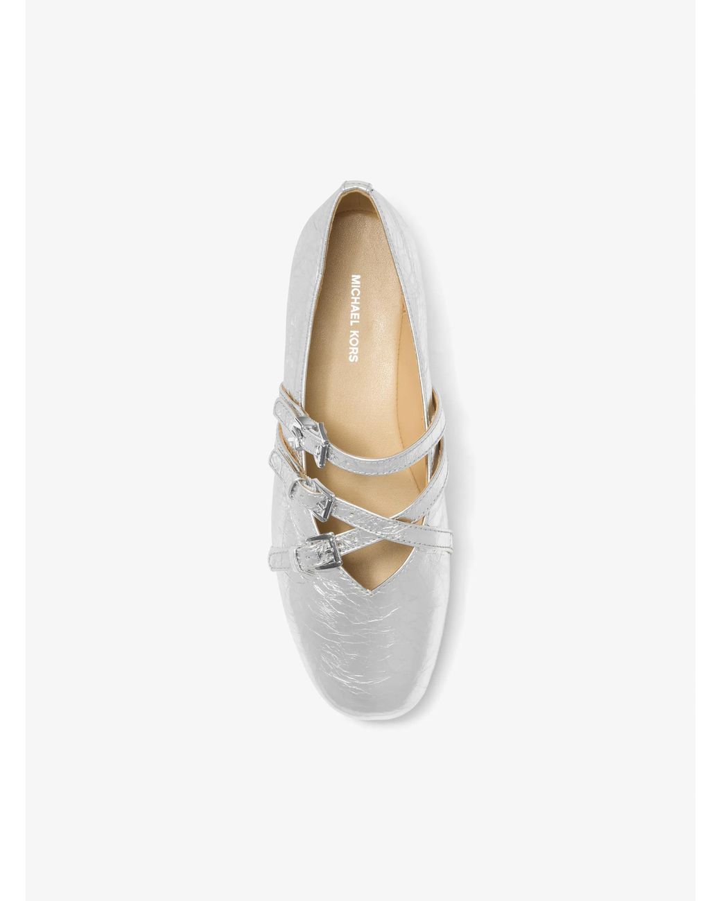 MICHAEL Michael Kors White Mk Indy Flex Crackled Metallic Leather Ballet Flat