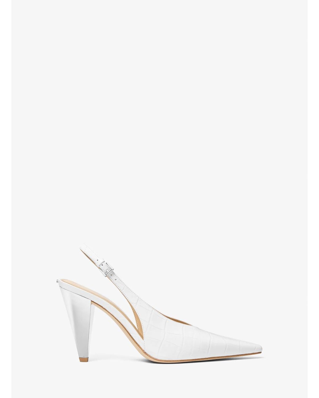 MICHAEL Michael Kors White Mk Electra Crocodile Embossed Leather Slingback Pump