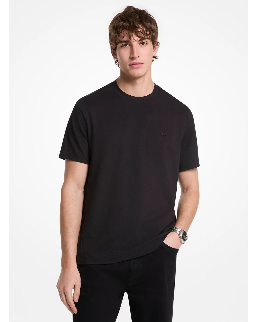 Michael Kors Black Mk Cotton Blend Piqué T-Shirt for men