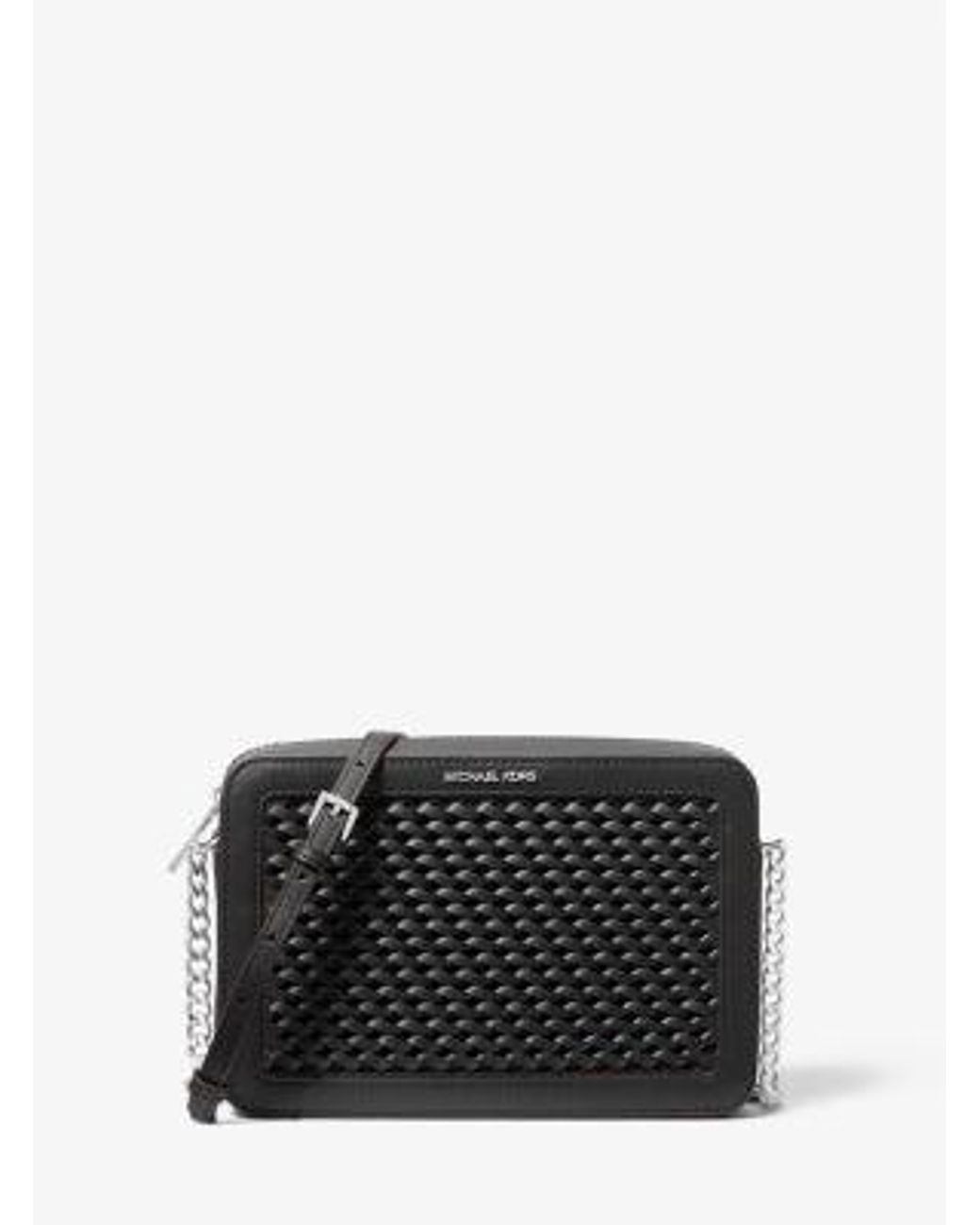 Michael Kors Black Jet Set Large Woven Crossbody Bag