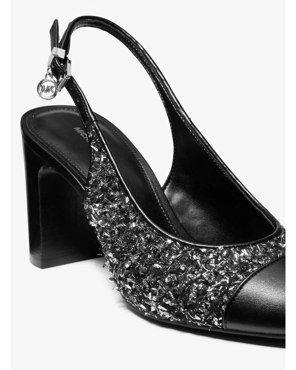 MICHAEL Michael Kors White Michael Kors Piper Flex Metallic Tweed And Leather Slingback Pump