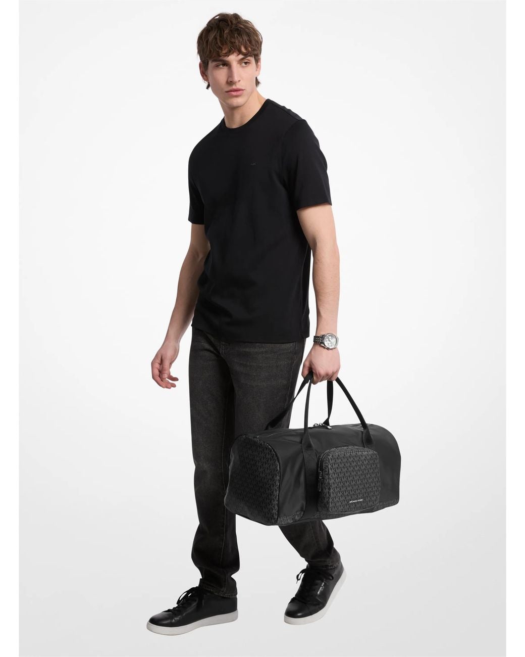 Michael Kors Black Mk Tanner Nylon And Printed Signature Logo Weekender Bag for men