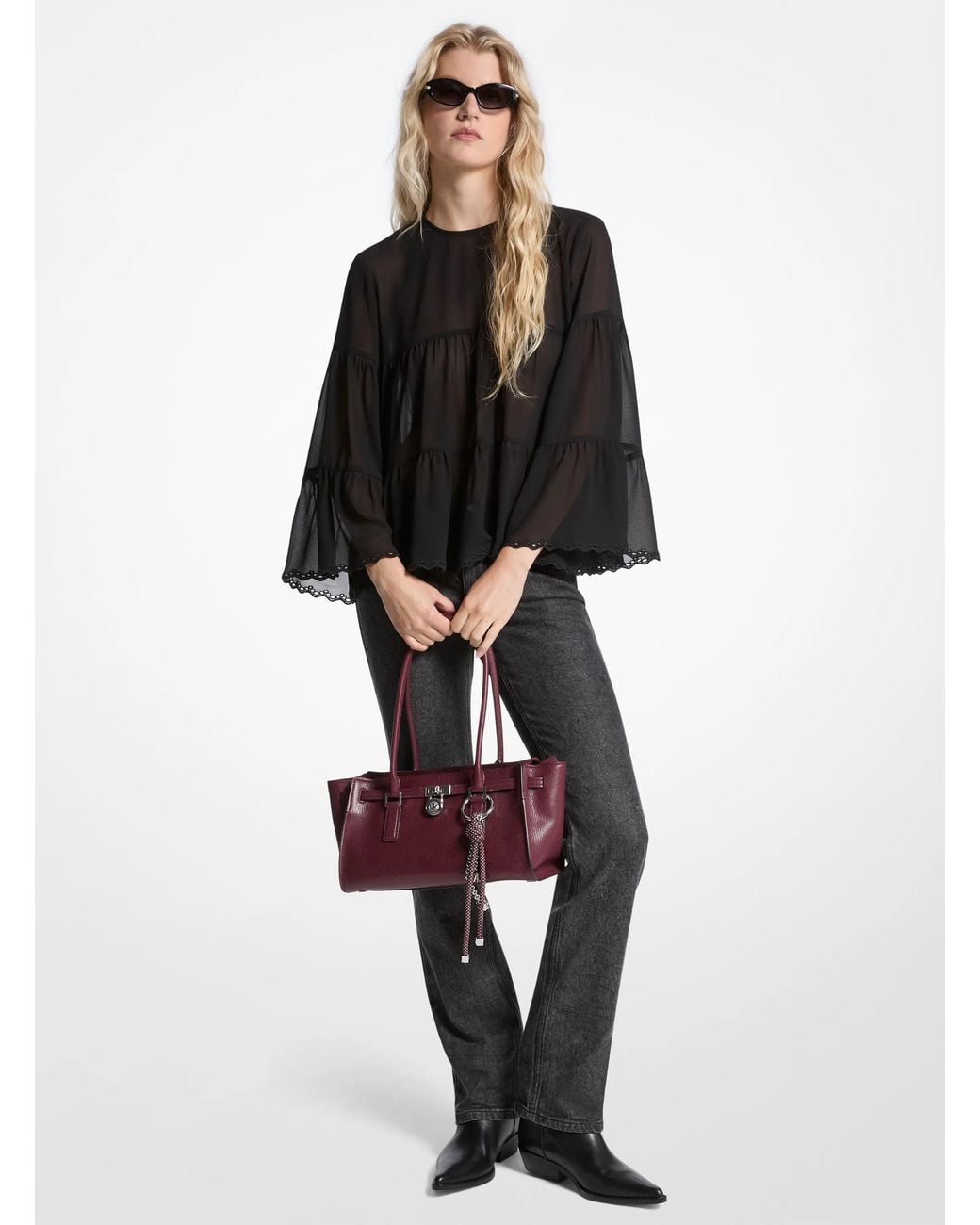 MICHAEL Michael Kors Black Tiered Long Sleeve Blouse