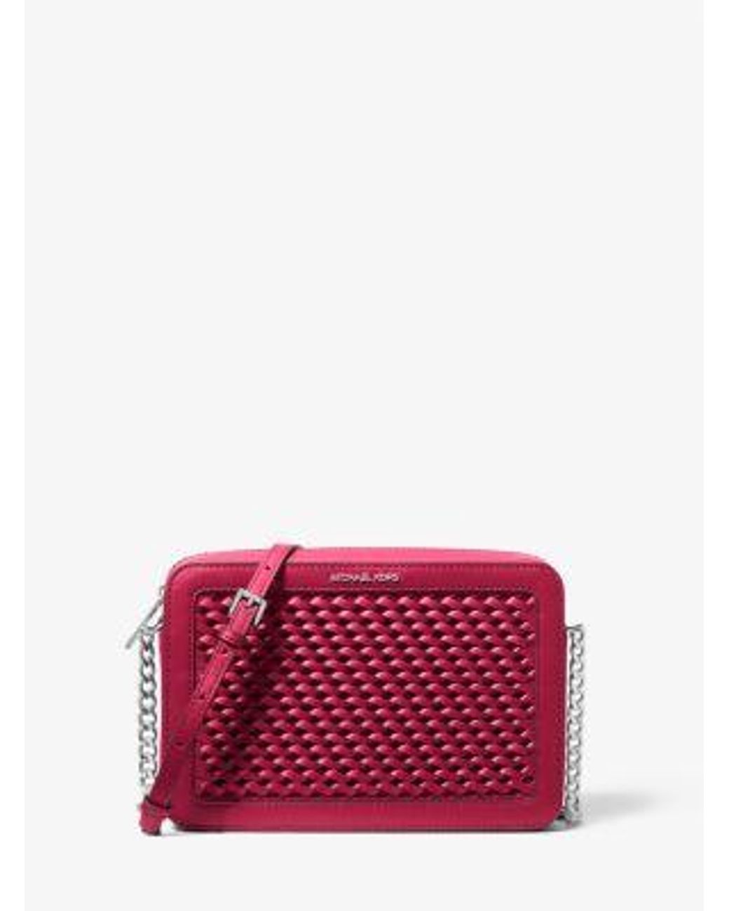 Michael Kors Red Jet Set Large Woven Crossbody Bag